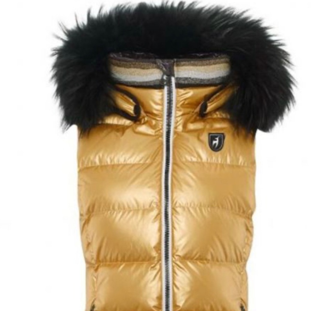 Toni Sailer Lou metallic vest with removable fur hood NWT!